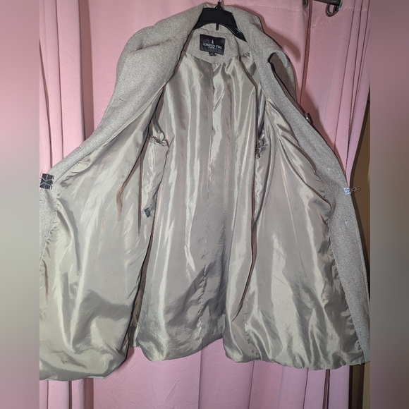 LONDON FOG Light Gray Pea Coat with Scarf 1X - Picture 7 of 14